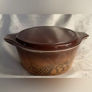 Vintage Pyrex Glass Casserole Brown Old Orchard 473 2.5 W/Lid 11” Ovenware